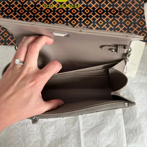 Tory Burch Willa Matte Chain Wallet Crossbody Bag Gray Heron Silver Grey - Picture 9 of 12